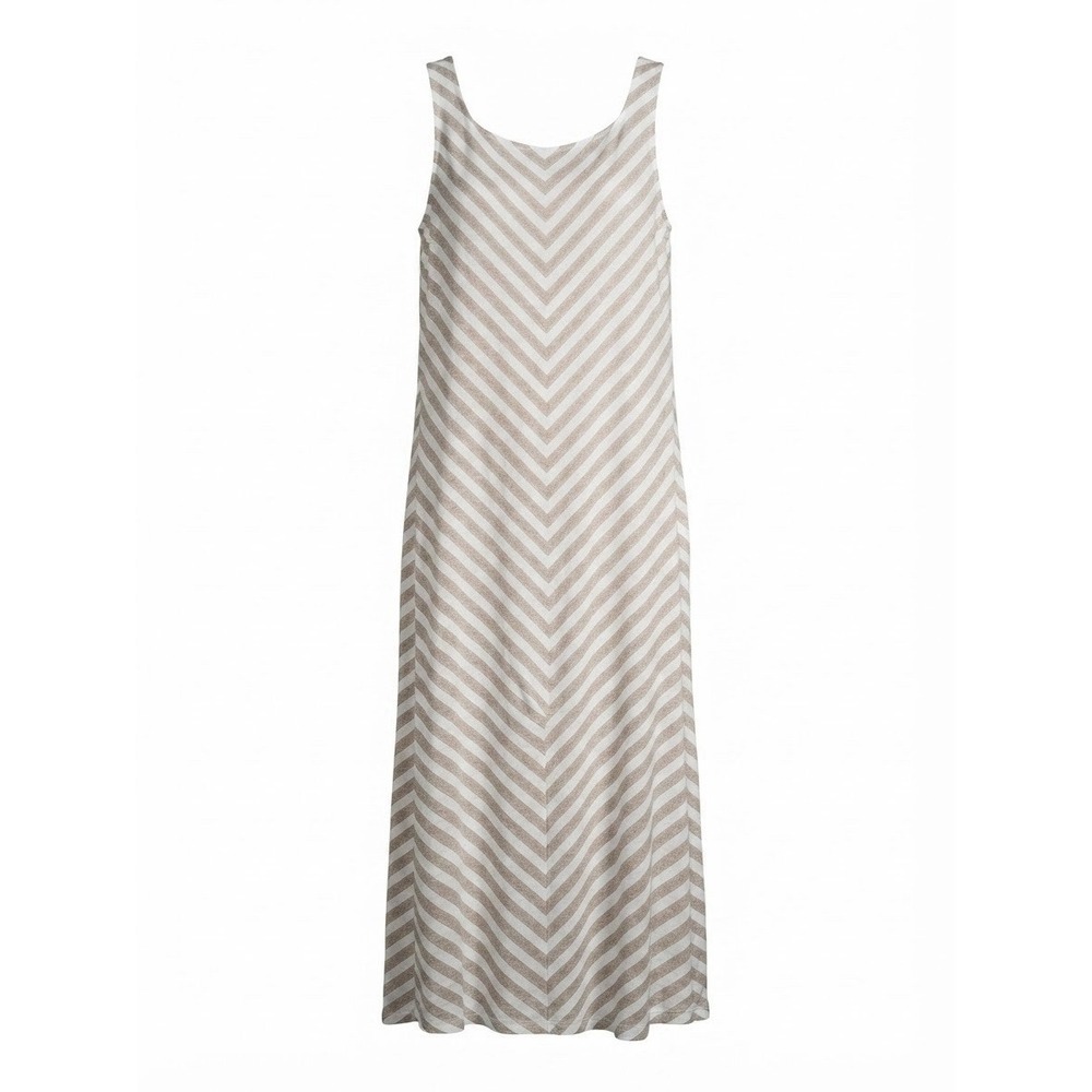 J Jill Linen M Petite Dress Midi Striped Boho Summer Brown White